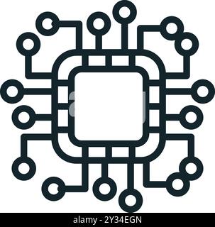 Microchip is connecting with nodes in a network, symbolizing artificial intelligence Stock Vector