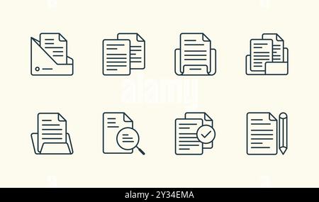 Minimalist line illustration concept icon set for office file and folder documentation project Stock Vector