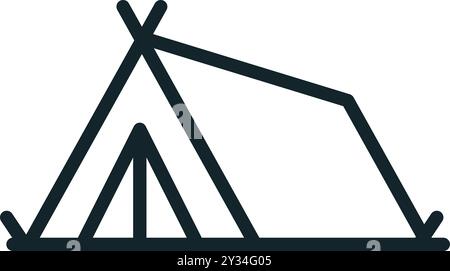 Simple line art icon depicting a classic camping tent, ideal for representing outdoor activities and adventures Stock Vector