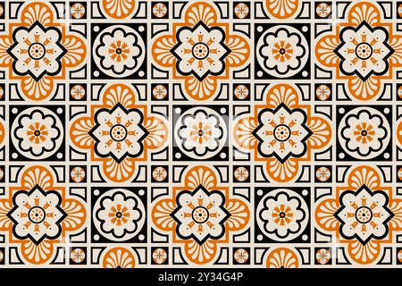 Milan, Italy. Floor with floral ornament inside Duomo di Milano, cathedral of city. Geometric pattern of floor marble tile. EPS illustration. Stock Vector