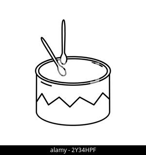 Drum doodle hand drawn vector illustration isolated on white background. Linear Musical Instrument for Rhythm, Drummer Sticks. Design Element for Card Stock Vector
