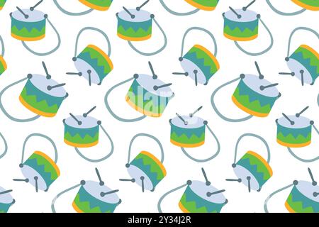 Percussion seamless pattern. Vector Flat Drums illustration for Background, Gift Wrapping Paper Template. Music and Sound concept, Fiesta Musical Inst Stock Vector