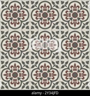 Ceramic Tiles. Hydraulic ceramic. Digital design. Floral decorative ornament. Portuguese and Spanish decoration. EPS Illustration. Stock Vector