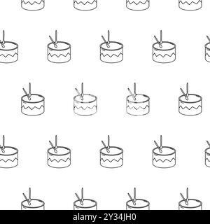 Black and white doodle drums seamless pattern. Vector Linear Illustration, Musical Instrument Background for Coloring book, Wrapping Paper, Cover. Pri Stock Vector