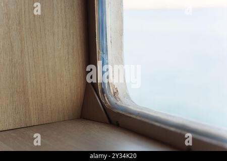 old sealant on window glass close up Stock Photo