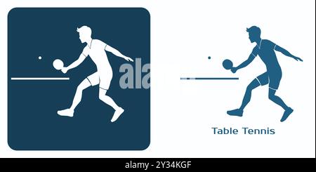 Young man playing table tennis. Ping Pong Emblem. Stock Vector