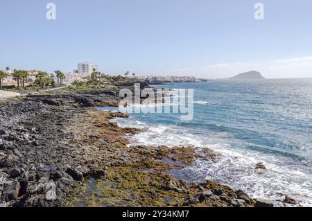 View of the coast and marina of Los Abrigos in the south east of the island of Tenerife in Spain Stock Photo