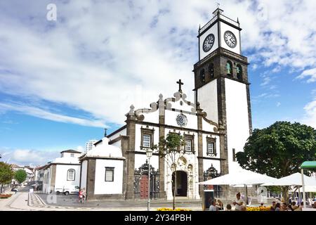 Ponta Delgada, Azores, Portugal - 12. September 2022: Facade of the church Igreja Matriz de Sao Sebastiao on Sao Miguel Island. Stock Photo