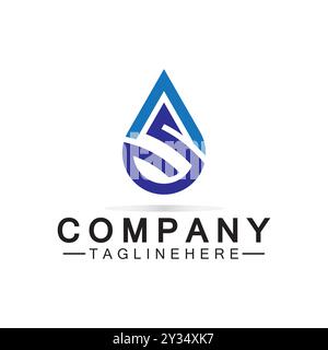 Letter S Water drop logo. Blue Water Drop shaped letter S logo design vector symbol icon illustration Stock Vector