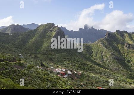 View of the village of Las Portelas and the mountains on the road to Masca in the west of Tenerife in Spain Stock Photo