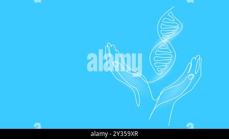 One line continuous DNA code helix symbol concept. Silhouette of science modern medicine technology icon. Digital white single line sketch drawing Stock Vector