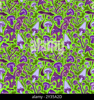 Autumn seamless pattern with colorful mushrooms. Botanical vector design for fabric, packaging, textile, print, template, card. Halloween pattern Stock Vector