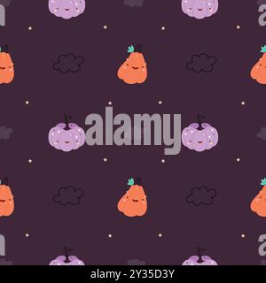 Halloween seamless Pattern of funny pumpkins on a white background. Halloween concept. Jack-o-lanterns. Design for wrapping paper, textile. Stock Vector