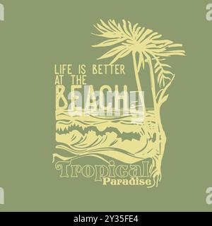 summer beach  waves palm tropical paradise graphic design Stock Vector