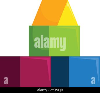 Colorful toy blocks stacked on top of each other forming a house shape with a yellow roof Stock Vector