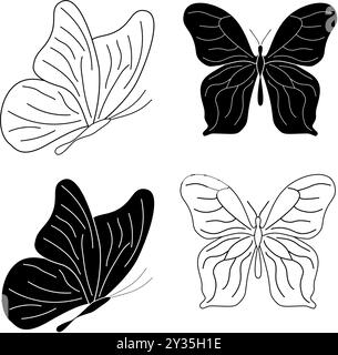 Butterfly set Icon Symbol isolated white background. vector illustration. color editable. Stock Vector