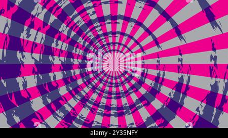 A vibrant, hypnotic tunnel with alternating pink, purple, and gray checkered patterns radiating from the center, creating a dizzying, vortex-like Stock Vector