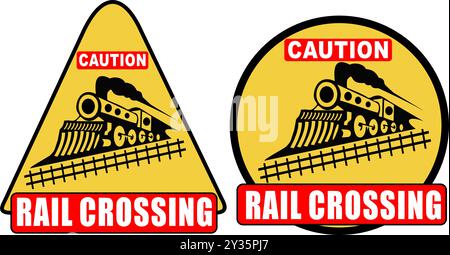 Rail Crossing Caution sign board Stock Vector