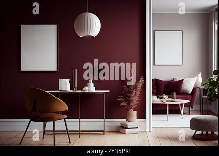 Home interior poster mock up with vertical frame - wall mockup interior. Wall art. 3d rendering, 3d illustration Stock Photo