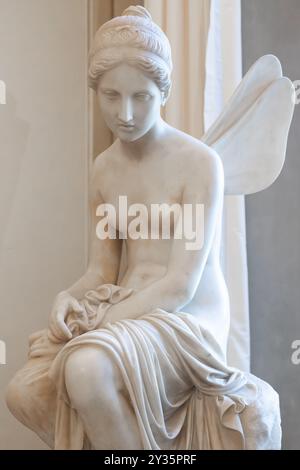 Florence, Italy: 28 December 2023. Psyche Abandoned by Pietro Tenerani, 1819, Carrara marble - the moment when Psyche loses Cupid Stock Photo