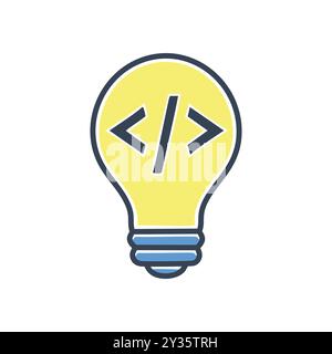 Coding lightbulb. Lightbulb with code inside, symbolizing innovative ideas and solutions in programming. Stock Vector