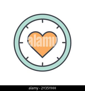 Heart clock icon. A clock with a heart in the center. Represents love, time, and the importance of caring. Stock Vector