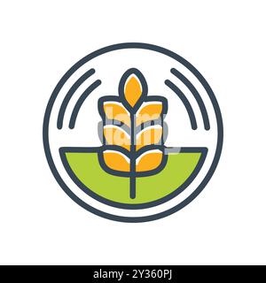 Wheat ear logo design. Wheat stalk inside circle,  representing farm, harvest, and agriculture. Perfect for branding, business, or website. Stock Vector