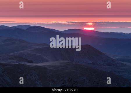 beautiful sunrise in Parang Mountains. Romania, Europe Stock Photo