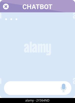 Blank chatbot window displaying chat history and an input bar with microphone button for voice input Stock Vector