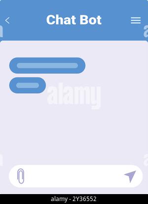 Modern chatbot window is displaying a conversation, illustrating the concept of artificial intelligence communication Stock Vector