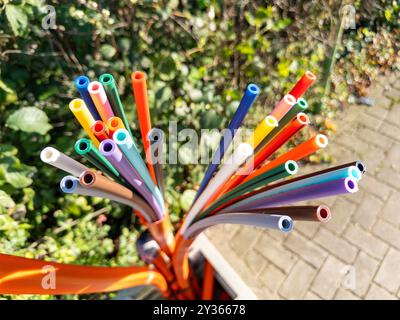 Conduits and fibre optic cables in public waiting to be connected to fibre optic network as part of the fibre optic expansion for high speed internet Stock Photo