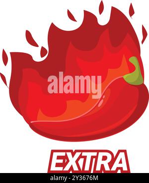 Cartoon illustration of a red hot chili pepper burning with extra flames Stock Vector