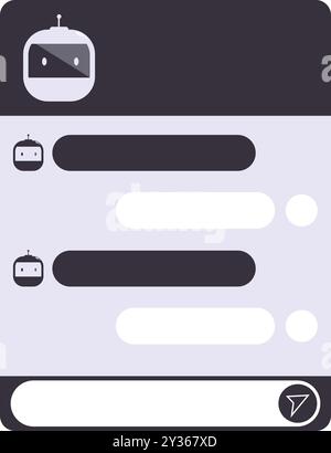Modern smartphone with chatbot application displaying messages exchanged with user Stock Vector