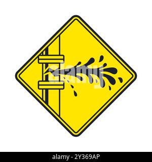 pipe break icon. yellow drainpipe leak sign. Stock Vector