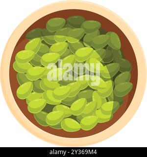 Bowl is overflowing with bright green, steamed edamame soybeans Stock Vector