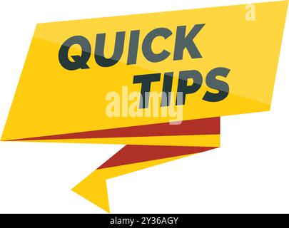 Yellow quick tips banner with red ribbon for showing useful information on websites and printed media Stock Vector