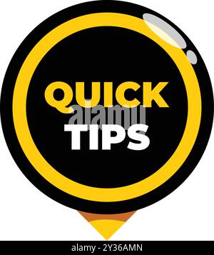 Black and yellow glossy button showing the concept of quick tips Stock Vector