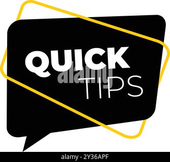 Black speech bubble with quick tips text inside, isolated on white background Stock Vector
