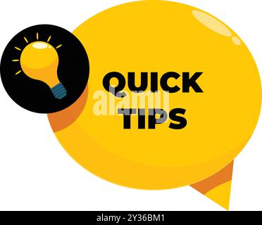 Yellow speech bubble suggesting someone is offering quick tips Stock Vector
