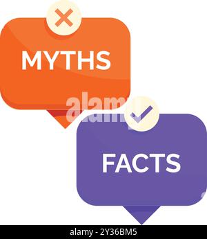 Speech bubbles with check marks are showing myths and facts, true or false information for debunking Stock Vector