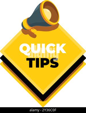 Megaphone announcing quick tips on a yellow sign with black frame Stock Vector
