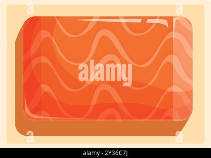Cartoon icon of fresh salmon fillet lying on cardboard tray in supermarket showcase Stock Vector