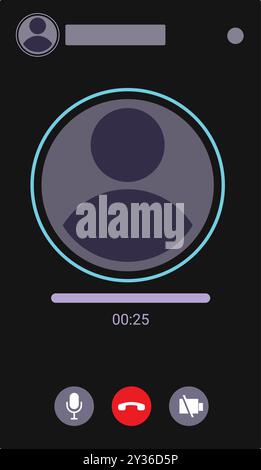Smartphone displaying an ongoing video call with a user profile picture and call duration Stock Vector