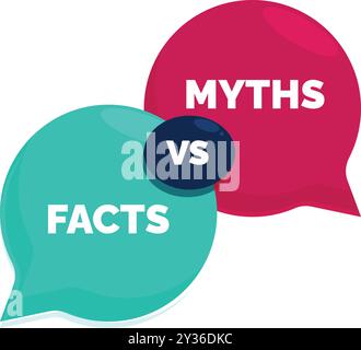 Two speech bubbles facing each other with the words myths and facts, showing the concept of truth and lies Stock Vector