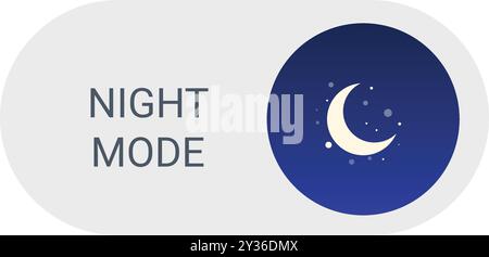 Night mode user interface button activating with a crescent moon and stars appearing on a blue background Stock Vector