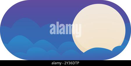 Night mode toggle button with a full moon rising above blue hills at night, symbolizing the activation of a feature Stock Vector