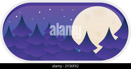 Toggle switch button activating night mode, showing a full moon rising over a coniferous forest Stock Vector