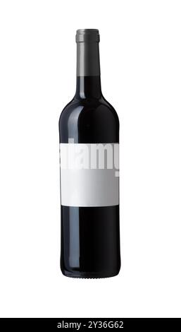 red wine bottle with blank label isolated on white bacground. with clipping path Stock Photo