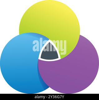 Three vibrant circles are interlocking, creating a colorful abstract design Stock Vector