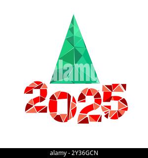 Happy new year 2025. Christmas tree of triangles. hand drawing. Not AI, Vector illustrations. Stock Vector